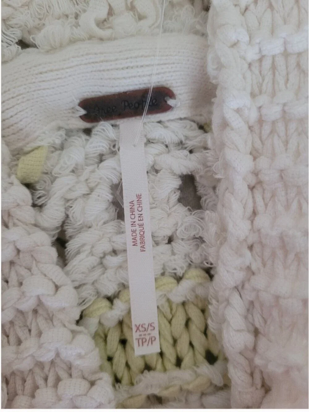 Free People Crochet Knit Hoodie Pullover Geometric Multicolor size XS/S